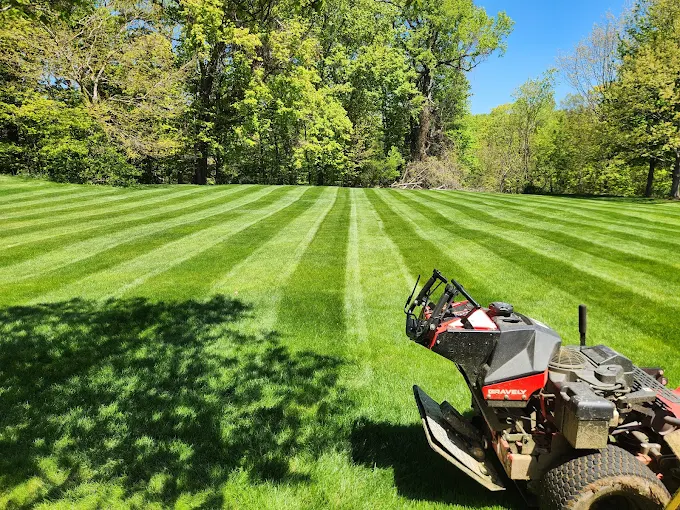 Freshly mowed striped lawn at an Erie, PA property maintained by Cordovano & Sons